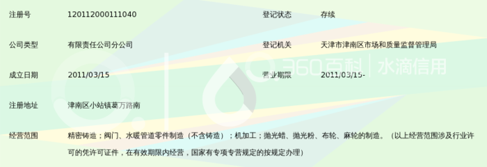 天津市塘美斯特阀门制造精密铸造分公司